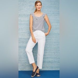 Talbots Ruffle Square Neck Amalfi Stripe Shell, Size Petite XL.